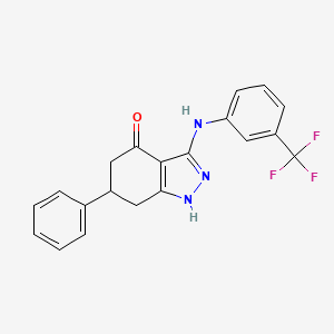 molecular formula C20H16F3N3O B6354556 6-Phenyl-3-((3-(trifluoromethyl)phenyl)amino)-5,6,7-trihydro1H-indazol-4-one CAS No. 1023537-97-4