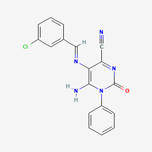 B6355427 5-(1-Aza-2-(3-chlorophenyl)vinyl)-4-imino-2-oxo-3-phenyl-1H-1,3-diazine-6-carbonitrile CAS No. 1274948-25-2