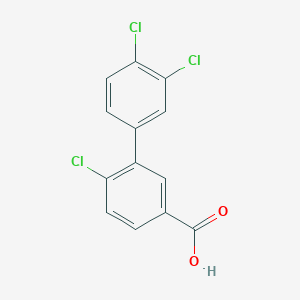 molecular formula C13H7Cl3O2 B6356719 4-Chloro-3-(3,4-dichlorophenyl)benzoic acid, 95% CAS No. 1181585-09-0