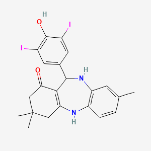 molecular formula C22H22I2N2O2 B6357561 2,10-Diaza-9-(4-hydroxy-3,5-diiodophenyl)-5,5,13-trimethyltricyclo[9.4.0.0<3,8>]pentadeca-1(11),3(8),12,14-tetraen-7-one CAS No. 1022107-69-2