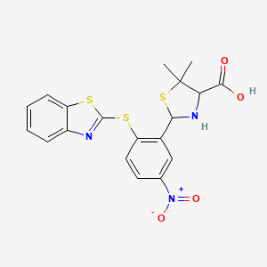 molecular formula C19H17N3O4S3 B6358551 2-(2-Benzothiazol-2-ylthio-5-nitrophenyl)-5,5-dimethyl-1,3-thiazolidine-4-carboxylic acid CAS No. 1037599-08-8