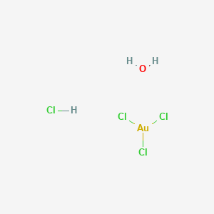 molecular formula AuCl4H3O B6360573 氢四氯合金(III)水合物，(99.8%-Au) (49% Au)(氯金酸) CAS No. 27988-77-8