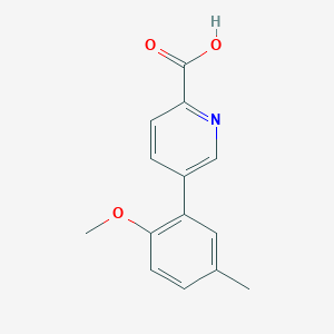molecular formula C14H13NO3 B6365342 5-(2-Methoxy-5-methylphenyl)picolinic acid, 95% CAS No. 1261992-93-1