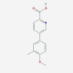 molecular formula C14H13NO3 B6365398 5-(4-Methoxy-3-methylphenyl)picolinic acid, 95% CAS No. 1261930-60-2