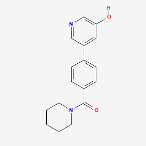 molecular formula C17H18N2O2 B6368943 3-Hydroxy-5-[4-(piperidine-1-carbonyl)phenyl]pyridine, 95% CAS No. 1261932-36-8
