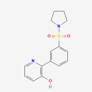 molecular formula C15H16N2O3S B6369009 3-Hydroxy-2-[3-(pyrrolidinylsulfonyl)phenyl]pyridine, 95% CAS No. 1261896-34-7
