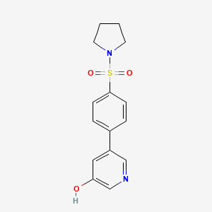 molecular formula C15H16N2O3S B6369091 3-Hydroxy-5-[4-(pyrrolidinylsulfonyl)phenyl]pyridine, 95% CAS No. 1261914-90-2