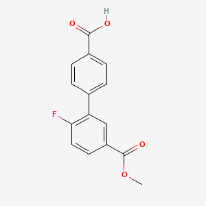 molecular formula C15H11FO4 B6369573 4-(2-Fluoro-5-methoxycarbonylphenyl)benzoic acid, 95% CAS No. 1261977-34-7