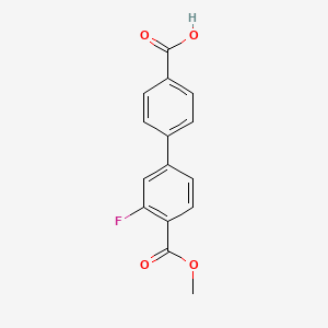 molecular formula C15H11FO4 B6369602 4-(3-Fluoro-4-methoxycarbonylphenyl)benzoic acid, 95% CAS No. 1262001-30-8