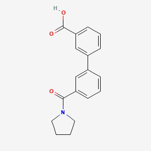 molecular formula C18H17NO3 B6369768 3-(3-Pyrrolidinylcarbonylphenyl)benzoic acid, 95% CAS No. 1261998-61-1