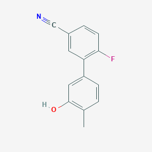 molecular formula C14H10FNO B6371357 5-(5-Cyano-2-fluorophenyl)-2-methylphenol, 95% CAS No. 1261985-88-9