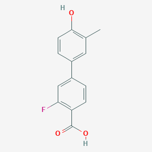 molecular formula C14H11FO3 B6371943 4-(4-Carboxy-3-fluorophenyl)-2-methylphenol, 95% CAS No. 1261987-13-6