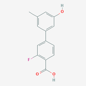 molecular formula C14H11FO3 B6371970 5-(4-Carboxy-3-fluorophenyl)-3-methylphenol, 95% CAS No. 1261947-89-0