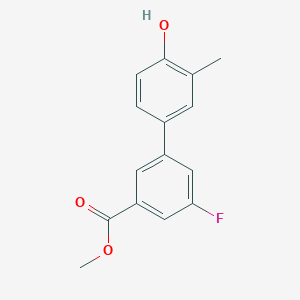 molecular formula C15H13FO3 B6372321 4-(3-Fluoro-5-methoxycarbonylphenyl)-2-methylphenol, 95% CAS No. 1262003-39-3