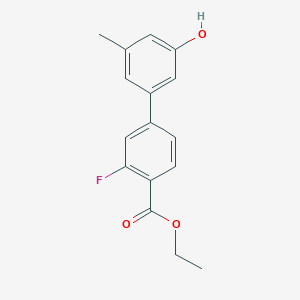 molecular formula C16H15FO3 B6372499 5-[4-(Ethoxycarbonyl)-3-fluorophenyl]-3-methylphenol, 95% CAS No. 1261996-30-8