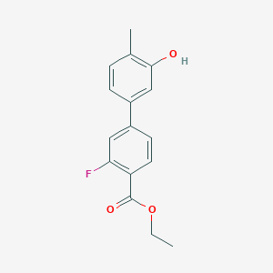 molecular formula C16H15FO3 B6372519 5-[4-(Ethoxycarbonyl)-3-fluorophenyl]-2-methylphenol, 95% CAS No. 1261934-99-9