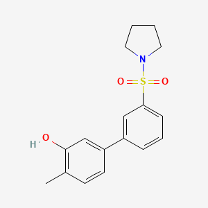 molecular formula C17H19NO3S B6372707 2-Methyl-5-[3-(pyrrolidinylsulfonyl)phenyl]phenol, 95% CAS No. 1261917-83-2