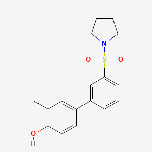 molecular formula C17H19NO3S B6372717 2-Methyl-4-[3-(pyrrolidinylsulfonyl)phenyl]phenol, 95% CAS No. 1261895-36-6