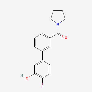 molecular formula C17H16FNO2 B6375119 2-Fluoro-5-(3-pyrrolidinylcarbonylphenyl)phenol, 95% CAS No. 1261895-67-3
