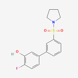 molecular formula C16H16FNO3S B6375307 2-Fluoro-5-[3-(pyrrolidinylsulfonyl)phenyl]phenol, 95% CAS No. 1261972-73-9