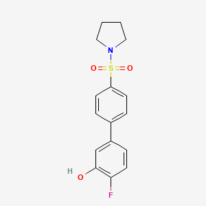 molecular formula C16H16FNO3S B6375310 2-Fluoro-5-[4-(pyrrolidinylsulfonyl)phenyl]phenol, 95% CAS No. 1261897-92-0