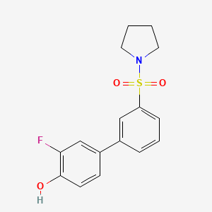 molecular formula C16H16FNO3S B6375318 2-Fluoro-4-[3-(pyrrolidinylsulfonyl)phenyl]phenol, 95% CAS No. 1262002-99-2