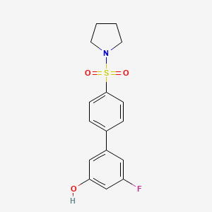 molecular formula C16H16FNO3S B6375322 3-Fluoro-5-[4-(pyrrolidinylsulfonyl)phenyl]phenol, 95% CAS No. 1261999-90-9