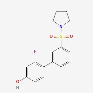 molecular formula C16H16FNO3S B6375350 3-Fluoro-4-[3-(pyrrolidinylsulfonyl)phenyl]phenol, 95% CAS No. 1261894-48-7