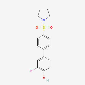 molecular formula C16H16FNO3S B6375366 2-Fluoro-4-[4-(pyrrolidinylsulfonyl)phenyl]phenol, 95% CAS No. 1261972-82-0