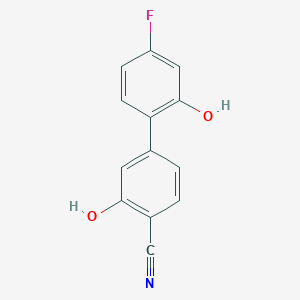 molecular formula C13H8FNO2 B6375850 2-Cyano-5-(4-fluoro-2-hydroxyphenyl)phenol, 95% CAS No. 1261894-71-6