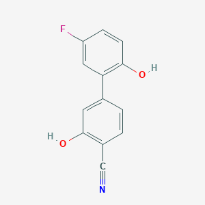 molecular formula C13H8FNO2 B6375855 2-Cyano-5-(5-fluoro-2-hydroxyphenyl)phenol, 95% CAS No. 1261949-78-3