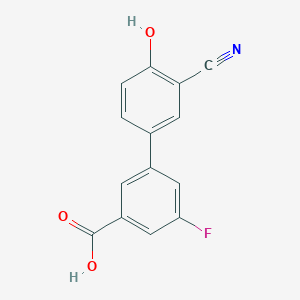 molecular formula C14H8FNO3 B6376688 4-(3-Carboxy-5-fluorophenyl)-2-cyanophenol, 95% CAS No. 1261950-83-7