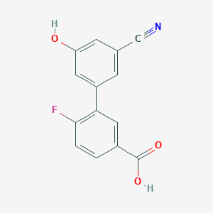 molecular formula C14H8FNO3 B6376689 5-(5-Carboxy-2-fluorophenyl)-3-cyanophenol, 95% CAS No. 1261998-99-5
