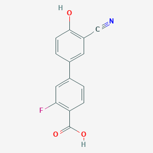 molecular formula C14H8FNO3 B6376706 4-(4-Carboxy-3-fluorophenyl)-2-cyanophenol, 95% CAS No. 1261898-03-6