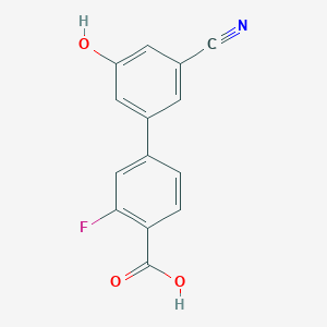 molecular formula C14H8FNO3 B6376711 5-(4-Carboxy-3-fluorophenyl)-3-cyanophenol, 95% CAS No. 1261953-89-2
