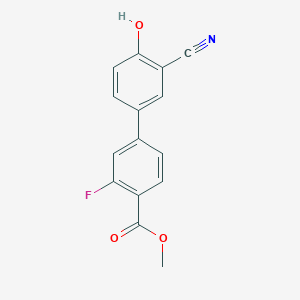 molecular formula C15H10FNO3 B6376956 2-Cyano-4-(3-fluoro-4-methoxycarbonylphenyl)phenol, 95% CAS No. 1262001-02-4