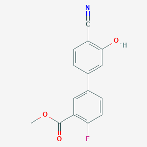 molecular formula C15H10FNO3 B6376959 2-Cyano-5-(4-fluoro-3-methoxycarbonylphenyl)phenol, 95% CAS No. 1261964-98-0