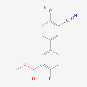 molecular formula C15H10FNO3 B6377029 2-Cyano-4-(4-fluoro-3-methoxycarbonylphenyl)phenol, 95% CAS No. 1261918-29-9