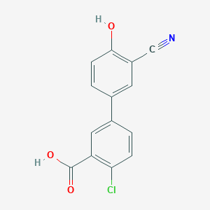 molecular formula C14H8ClNO3 B6377030 4-(3-Carboxy-4-chlorophenyl)-2-cyanophenol, 95% CAS No. 1261994-29-9