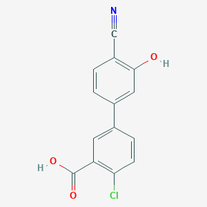 molecular formula C14H8ClNO3 B6377038 5-(3-Carboxy-4-chlorophenyl)-2-cyanophenol, 95% CAS No. 1261965-04-1