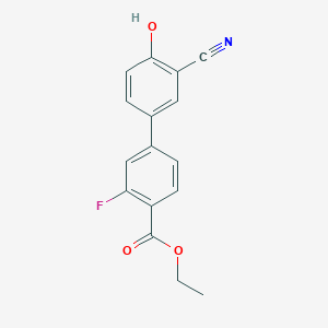 molecular formula C16H12FNO3 B6377127 2-Cyano-4-[4-(ethoxycarbonyl)-3-fluorophenyl]phenol, 95% CAS No. 1261891-94-4