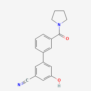 molecular formula C18H16N2O2 B6377188 3-Cyano-5-(3-pyrrolidinylcarbonylphenyl)phenol, 95% CAS No. 1261999-84-1