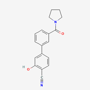 molecular formula C18H16N2O2 B6377192 2-Cyano-5-(3-pyrrolidinylcarbonylphenyl)phenol, 95% CAS No. 1261951-11-4