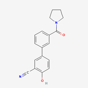 molecular formula C18H16N2O2 B6377200 2-Cyano-4-(3-pyrrolidinylcarbonylphenyl)phenol, 95% CAS No. 1261890-12-3
