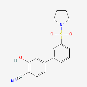 molecular formula C17H16N2O3S B6377358 2-Cyano-5-[3-(pyrrolidinylsulfonyl)phenyl]phenol, 95% CAS No. 1261918-62-0