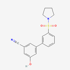 molecular formula C17H16N2O3S B6377367 3-Cyano-5-[3-(pyrrolidinylsulfonyl)phenyl]phenol, 95% CAS No. 1262002-96-9