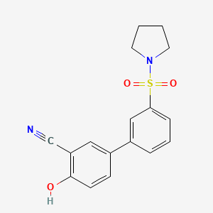 molecular formula C17H16N2O3S B6377380 2-Cyano-4-[3-(pyrrolidinylsulfonyl)phenyl]phenol, 95% CAS No. 1261898-08-1
