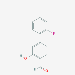 molecular formula C14H11FO2 B6377695 5-(2-Fluoro-4-methylphenyl)-2-formylphenol, 95% CAS No. 1261918-79-9