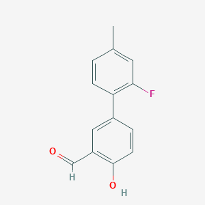 molecular formula C14H11FO2 B6377703 4-(2-Fluoro-4-methylphenyl)-2-formylphenol, 95% CAS No. 1111129-29-3