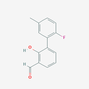 molecular formula C14H11FO2 B6377726 6-(2-Fluoro-5-methylphenyl)-2-formylphenol, 95% CAS No. 1261943-51-4